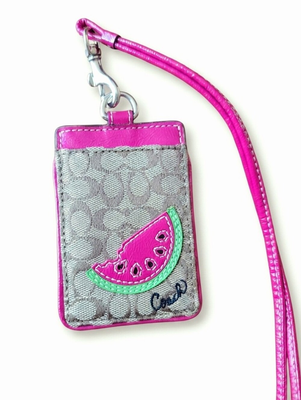 Coach Watermelon Y2K Pink & Khaki ID Lanyard Excellent Condition